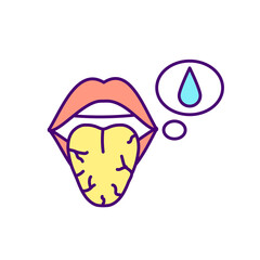 Thirsty RGB color icon. Isolated vector illustration. Diabetes symptomps. Dreaming about drinking bottle of water. Dehydration during illness simple filled line drawing
