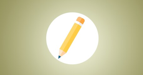 Composition of yellow pencil in white circle on beige background