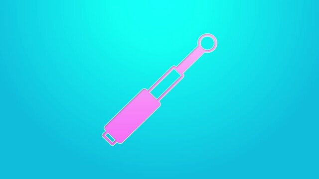 Pink line Telescopic baton icon isolated on blue background. 4K Video motion graphic animation