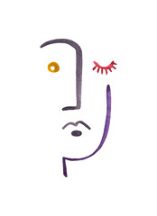 Hand-painted watercolor face in primitivism