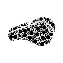 A large sports whistle symbol in the center made in pointillism style. The center symbol is filled with black circles of various sizes. Vector illustration on white background