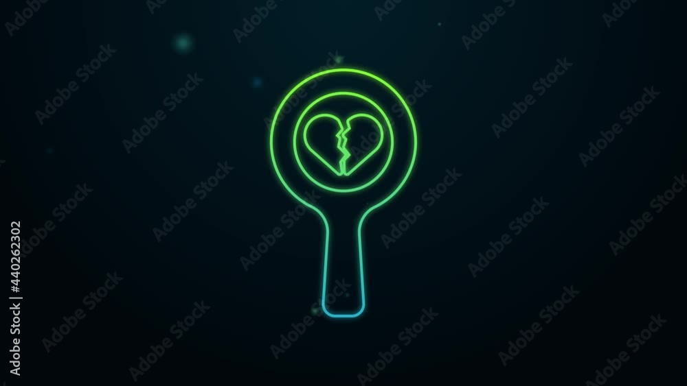 Sticker Glowing neon line Broken heart or divorce icon isolated on black background. Love symbol. Valentines day. 4K Video motion graphic animation