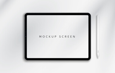 Realistic tablet screen mockup with shadow on top of devices. Vector illustration with high detail.	