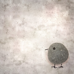 stylish textured old paper background with funny little birds made of sea glass pebble pieces 
