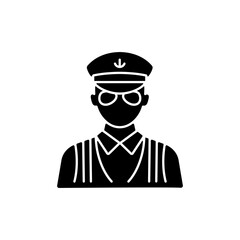 Cruise ship security black glyph icon. Protecting passengers during vacations. Safe traveling. Inspection security. Problems prevention. Silhouette symbol on white space. Vector isolated illustration