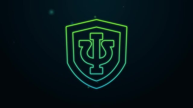 Glowing neon line Psychology icon isolated on black background. Psi symbol. Mental health concept, psychoanalysis analysis and psychotherapy. 4K Video motion graphic animation