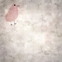 stylish textured old paper background with funny little birds made of sea glass pebble pieces 
