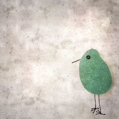 stylish textured old paper background with funny little birds made of sea glass pebble pieces 
