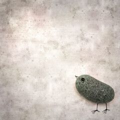 stylish textured old paper background with funny little birds made of sea glass pebble pieces 
