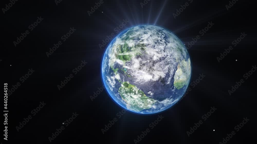 Wall mural sunrise and shadow on the earth rotate in space with star in universe. world realistic atmosphere 3d