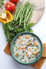 Mix vegetable pulao, an Indian meal, Indian Vegetable Pulav or Biryani made using Basmati Rice