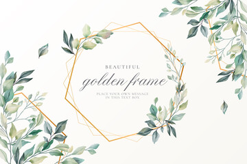 beautiful floral card with golden frame