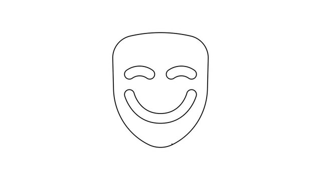 Black line Comedy theatrical mask icon isolated on white background. 4K Video motion graphic animation