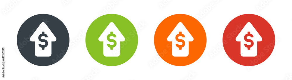 Aufkleber Expensive icon vector. Dollar arrow up icon on circle button sign.