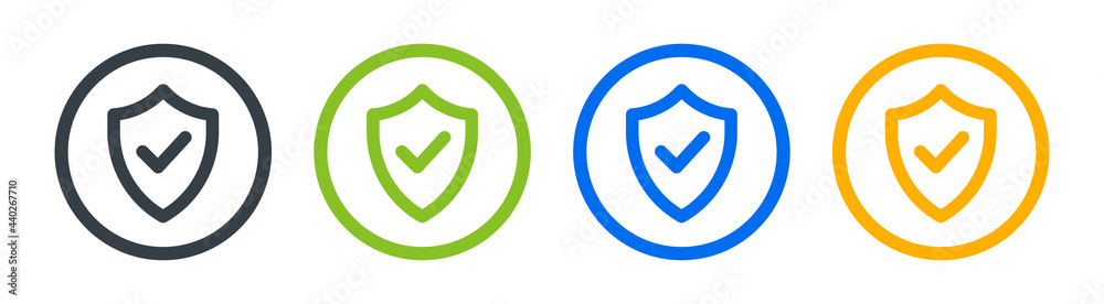Aufkleber Shield with check mark on circle button. Security vector icon collection.