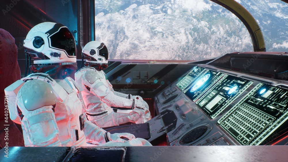 Canvas Prints astronauts rush in their spaceship through the space wormhole at great speed. the image is for fanta