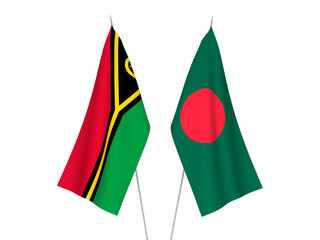 National fabric flags of Bangladesh and Republic of Vanuatu isolated on white background. 3d rendering illustration.