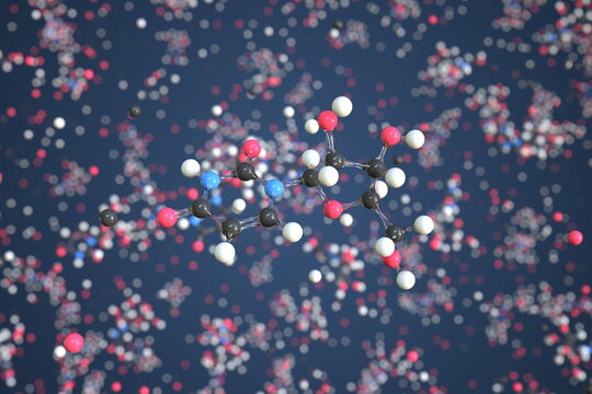Molecule of uridine, conceptual molecular model. Scientific 3d rendering