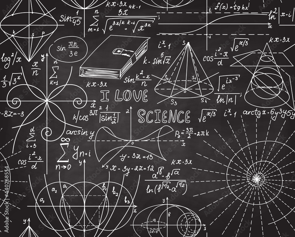 Wall mural scientific vector seamless pattern with math and physics formulas, calculations, equations, handwrit