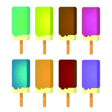 Different ice cream varieties isolated on white background. Vector Image.