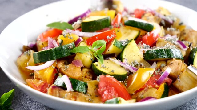 ratatouille, fried vegetable with herbs