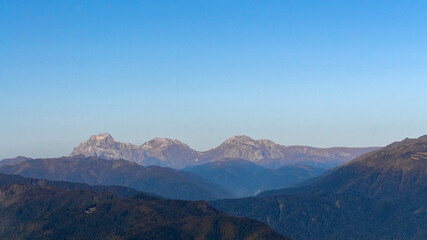 Fototapeta na wymiar daytime landscape in the Caucasian mountains against the blue sky
