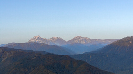 Fototapeta na wymiar daytime landscape in the Caucasian mountains against the blue sky