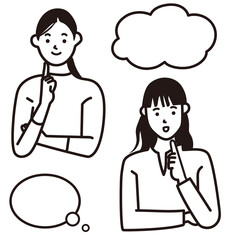 人物イラストベクター線画女性わかったなるほど納得正面