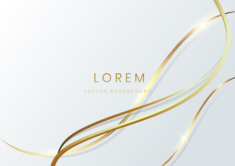 Abstract white luxury background 3d overlapping with gold lines curve. Luxury style.