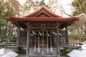 Beautiful Architecture Fushimiinari Taisha Shrine Temple in Hokkaido, Japan During winter season.