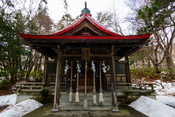 Beautiful Architecture Fushimiinari Taisha Shrine Temple in Hokkaido, Japan During winter season.