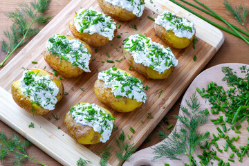 Baked potatoes with cottage cheese paste called 