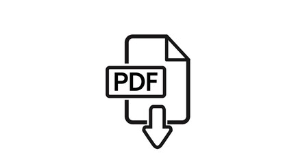 PDF Download Icon. Vector isolated black and white illustration of a download PDF sign