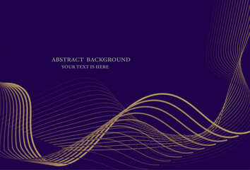 Two ribbons in the form of a blend of gold color on a purple background. It can be used to illustrate technology, science, or as an abstract background.