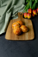 Fresh homemade pastries.  Salty pastry on the black background.