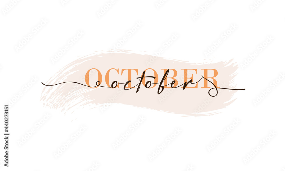Wall mural hello october card. one line. lettering poster with text october. vector eps 10. isolated on white b