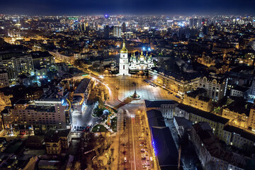 Fototapeta na wymiar Aerial night view night Kyiv