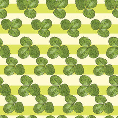Vector pastel yellow background garden strawberries, berry flowers, berries fruits. Seamless pattern background