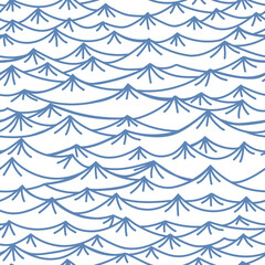 Seamless pattern with hand drawn sea waves in sketch style. Vector endless background in blue colors