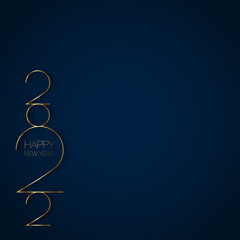 Happy new year 2022. Glasses of champagne and golden elegant lettering. Vector
