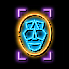 facial recognition technology neon light sign vector. Glowing bright icon facial recognition technology sign. transparent symbol illustration