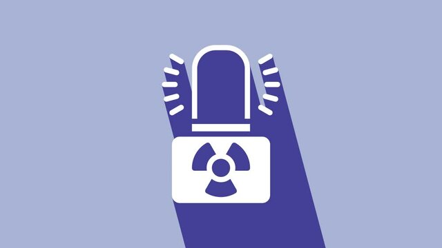 White Radioactive warning lamp icon isolated on purple background. 4K Video motion graphic animation