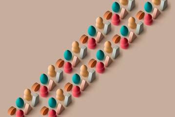 Visual modern pattern with makeup sponges on beige background. Minimal creative idea with copy space. Diagonal composition.