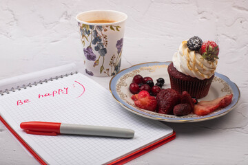 cupcake with a glass of cappuccino breakfast