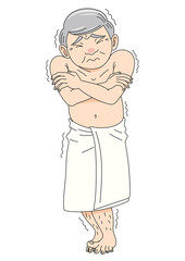 風呂場で凍える裸のおじさんイラスト