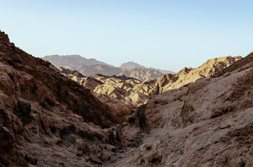 Fototapeta na wymiar DAHAB, EGYPT: Scenic landscape view of desert mountains