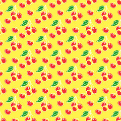 Summer seamless pattern with oneline cherries.Trendy continuous line berries background.Vector hand drawn illustration.
