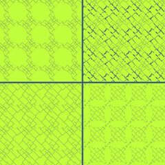 Seamless Abstract Simple Pattern. Scalable Doodle Style Geometric Pattern. Set of 4 Different Patterns made from Rectangles of Different Sizes. Neon Green Background and Dark Blue Foreground.