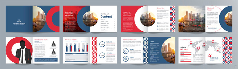 Corporate business presentation guide brochure template, Annual report, 16 page minimalist flat geometric business brochure design template, A4 size.