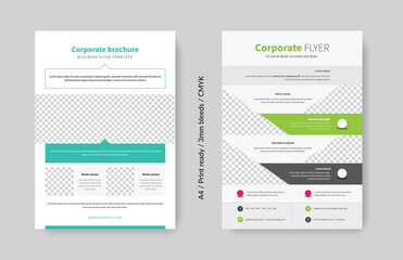 Business flyer layout set, modern clean and editable brochure cover template, front page of book, annual report, for serious company, with place for photos, A4, for print
